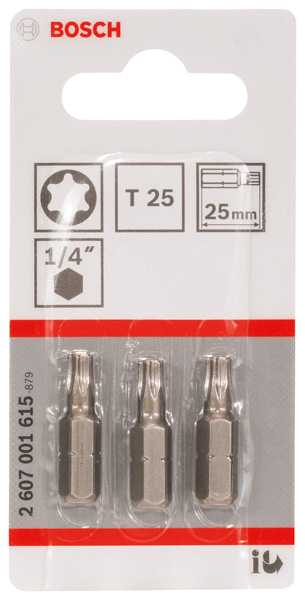 BOSCH Schrauberbit Extra-Hart T25, 25 mm, 3er-Pack