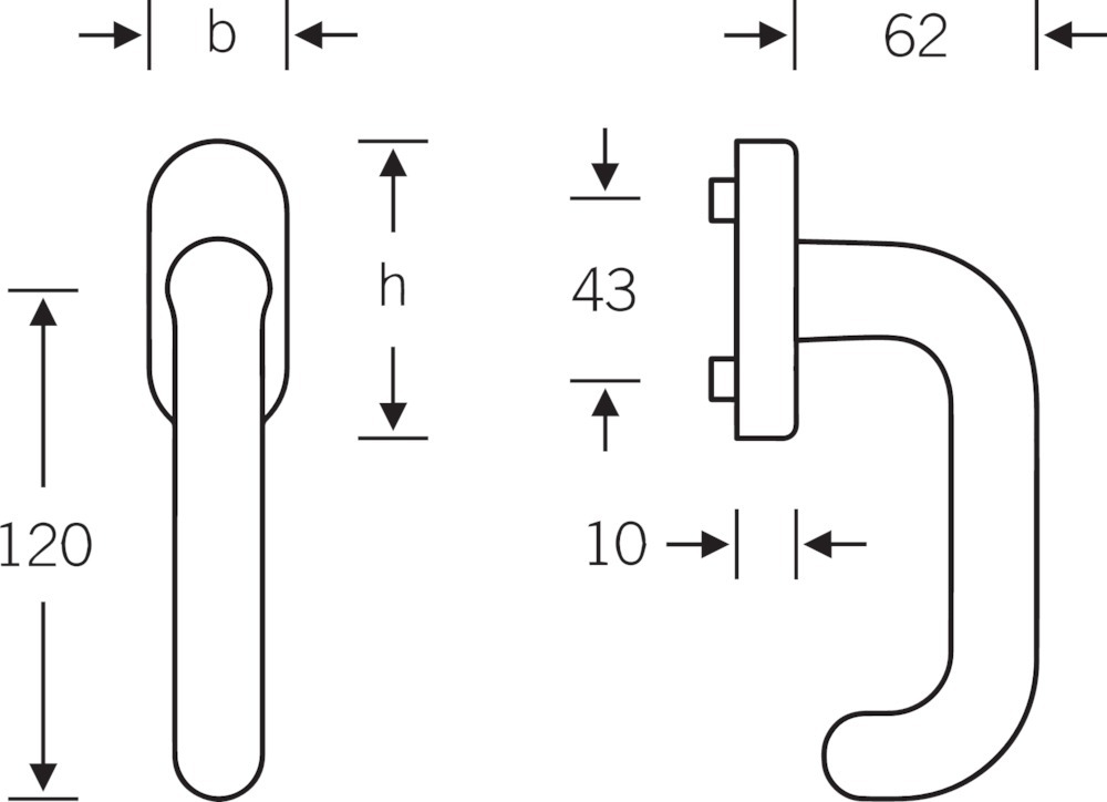 FSB HS-Handhebel 34 1146, innen, oval, Aluminium 252 mm 10 mm