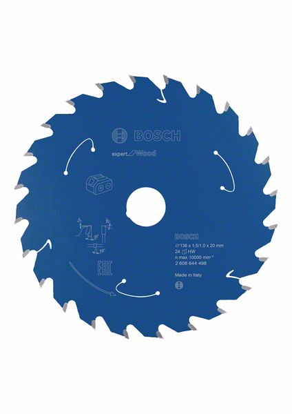 BOSCH Akku-Kreissägeblatt Expert for Wood, 136 x 1,5/1 x 20, 24 Zähne
