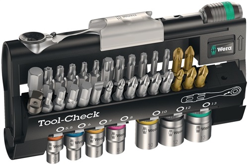 WERA Bit-/Steckschlüsselset Tool-Check 38-tlg.Schlitz/PH/PZD/T/Knarre/7 Nüsse