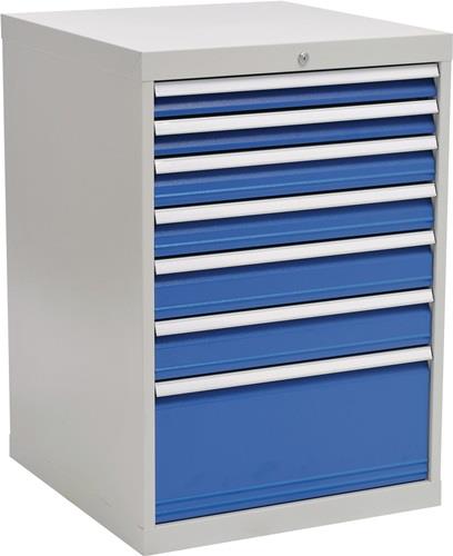 BEDRUNKA+HIRTH Schubladenschrank H1019xB705xT736mm grau/blau 2x75,2x100,2x125,1x300mm Schubl.