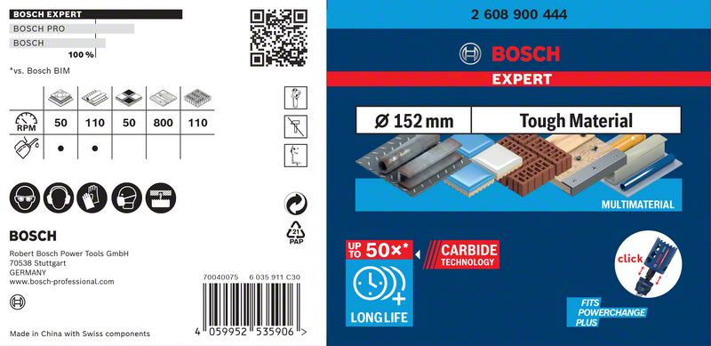 BOSCH EXPERT Tough Material Lochsäge, 152 x 60 mm. Für Dreh- und Schlagbohrer