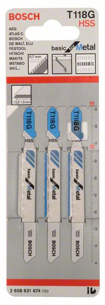 BOSCH Stichsägeblatt T 118 G Basic for Metal, 3er-Pack