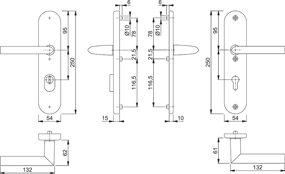 HOPPE® Schutz-Drückergarnitur mit Langschild Stockholm 1140/3332ZA/3410, 10/92 mm, Aluminium, 3666465