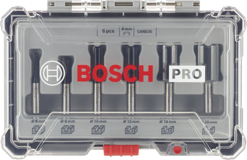 BOSCH Nutfräser-Set, 8-mm-Schaft, 6-teilig