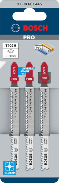 BOSCH Stichsägeblatt T 102 H Clean for PVC, 3er-Pack