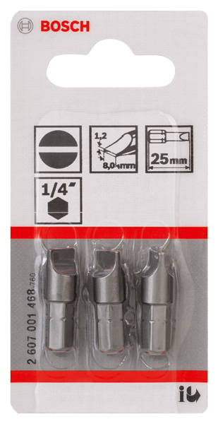BOSCH Schrauberbit Extra-Hart S 1,2 x 8,0, 25 mm, 3er-Pack