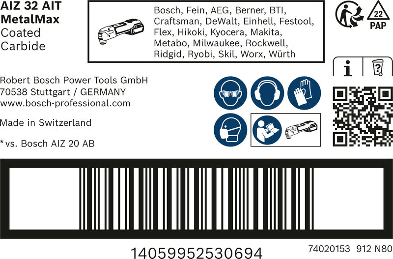 BOSCH EXPERT MetalMax AIZ 32 AIT Blatt für Multifunktionswerkzeuge, 40 x 32 mm. Für oszillierende Multifunktionswerkzeuge