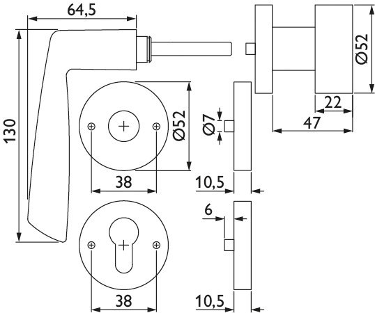 HERMAT Wechselgarnitur mit Rosetten TWIST 1290/2036.K/3127, Edelstahl