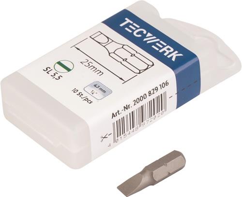 TECWERK Bit f.Schlitzschrauben 5,5mm L.25mm 1/4 Zoll C6,3 Schneidenstärke 1mm TECWERK