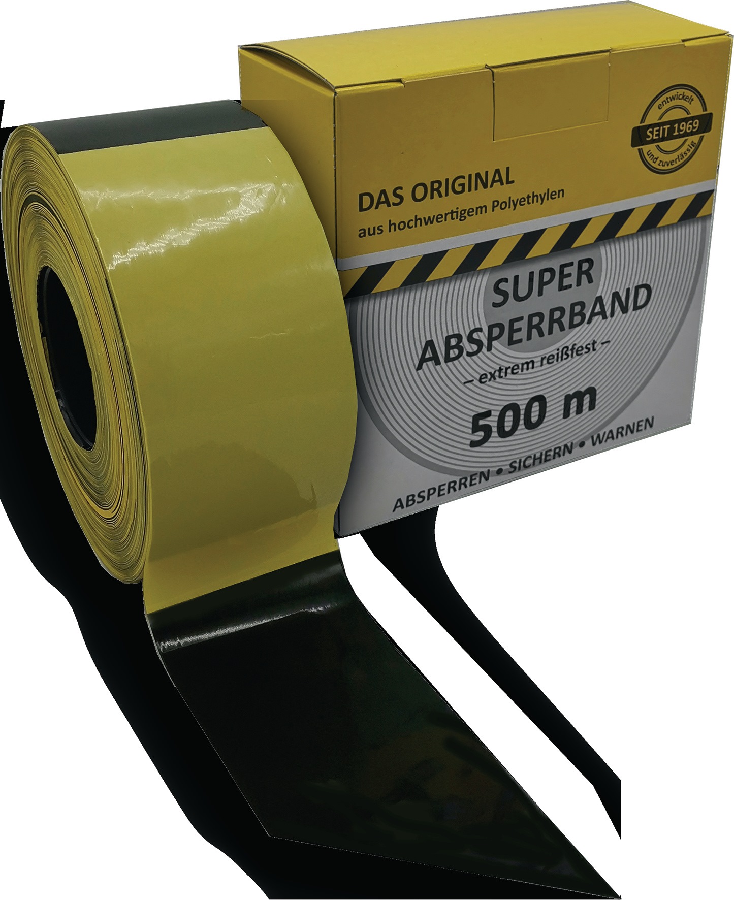KELMAPLAST Absperrband L.500m B.80mm gelb/schwarz geblockt 500m/Karton KELMAPLAST