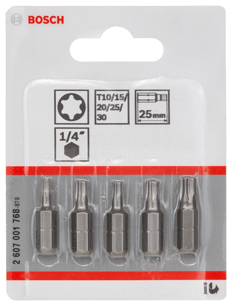 BOSCH Schrauberbit-Set Extra-Hart (Torx), 5-teilig, T10, T15, T20, T25, T30, 25 mm