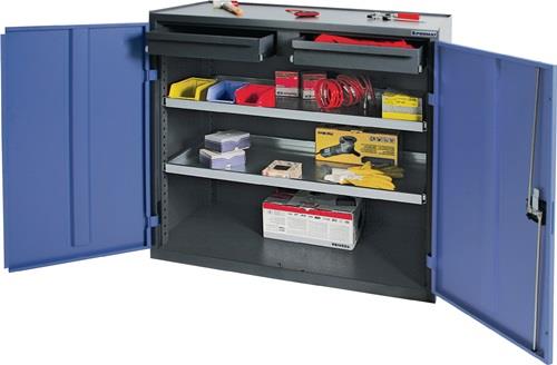 PROMAT Werkzeug-/Beistellschrank H1000xB1000xT500mm 2Schubl.,2Bd.anthrazit/blau,NCS