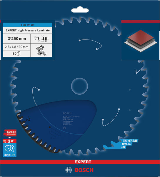 BOSCH Kreissägeblatt Expert for High Pressure Laminate, 250 x 30 x 2,8 mm, 80