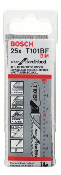 BOSCH Stichsägeblatt T 101 BF Clean for Hard Wood, 25er-Pack