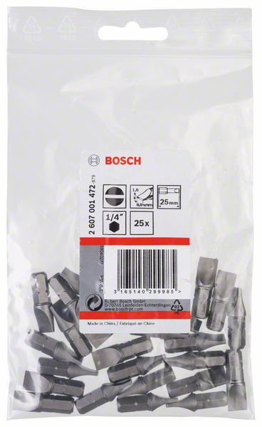 BOSCH Schrauberbit Extra-Hart S 1,6 x 8,0, 25 mm, 25er-Pack