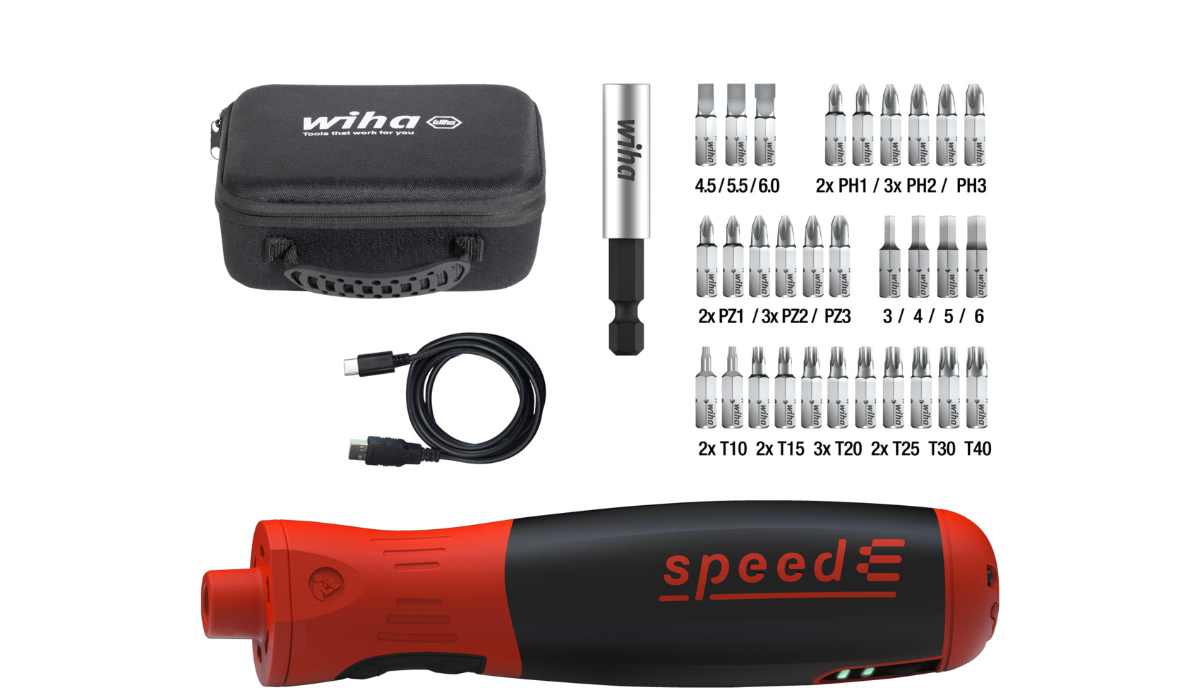 Wiha E-Schraubendreher speedE® PocketDrive mit Bitbox und Tasche (45791)