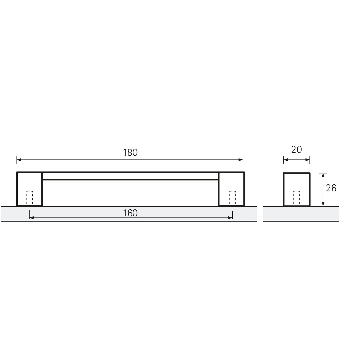 HETTICH Griff Arezzo, •–• 160, L 180 mm, B 20 mm, H 26 mm, Zinn Optik, 9264060