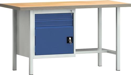 KLW-LUTZ BETRIEBSEINRICHTUNGEN Werkbank PW 700 B1500xT700xH840mm Buche Multiplex lichtgrau/blau 2 Schubl.1 Tür