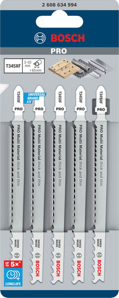 BOSCH Stichsägeblatt T 345 XF Progressor for Wood and Metal, 5er-Pack