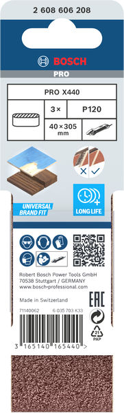 BOSCH Schleifband-Set X440 Best for Wood and Paint, 3-teilig, 40 x 305 mm, 120