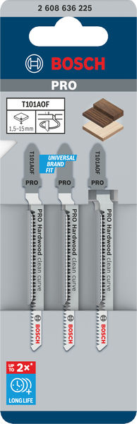 BOSCH Stichsägeblatt T 101 AOF Clean for Hard Wood, 3er-Pack