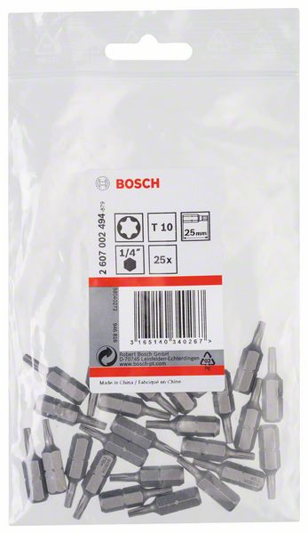 BOSCH Schrauberbit Extra-Hart T10, 25 mm, 25er-Pack