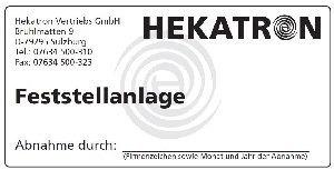 HEKATRON Abnahmeschild FSA