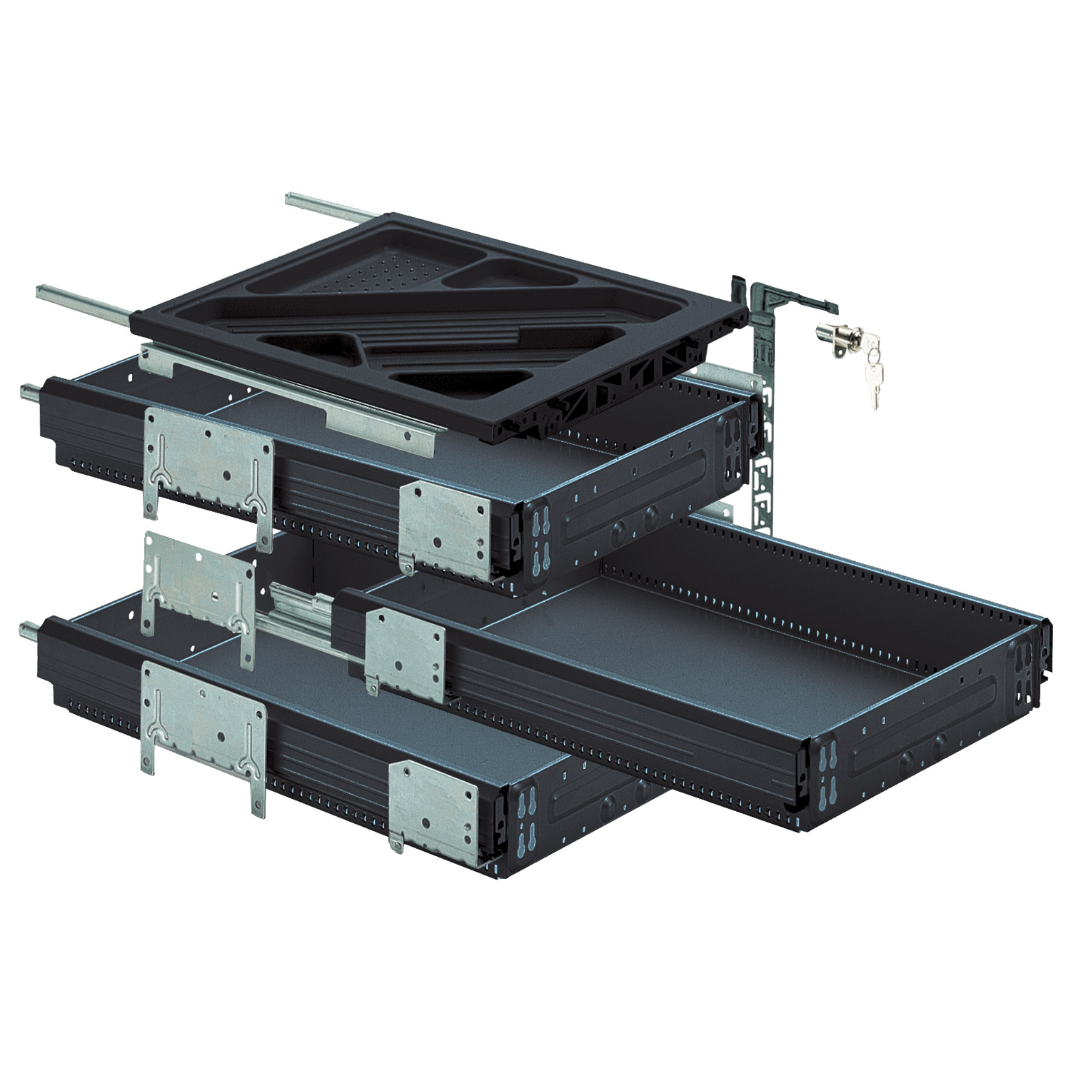 HETTICH Container-Set mit Vollauszügen, Silent System, 392 x 730, schwarz, 41063