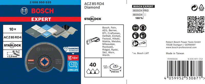 BOSCH EXPERT Grout Segment Blade ACZ 85 RD4 Blatt für Multifunktionswerkzeuge, 85 mm, 10 Stück. Für oszillierende Multifunktionswerkzeuge