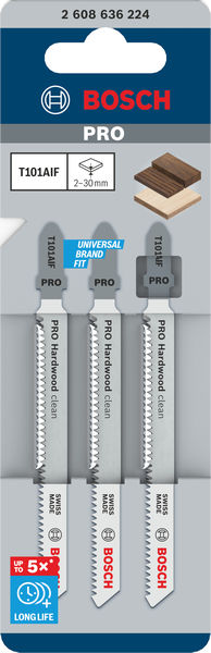 BOSCH Stichsägeblatt T 101 AIF Clean for Hard Wood, 3er-Pack