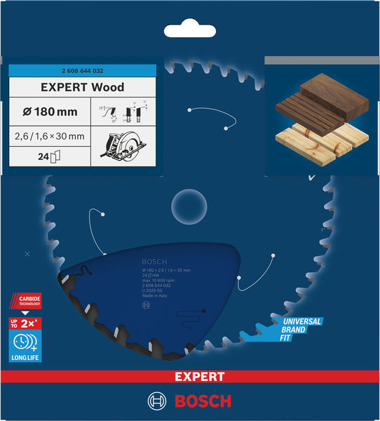 BOSCH Kreissägeblatt Expert for Wood, 180 x 30 x 2,6 mm, 24