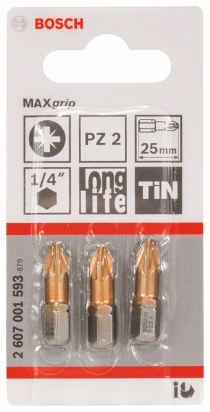 BOSCH Schrauberbit Max Grip PZ 2, 25 mm, 3er-Pack