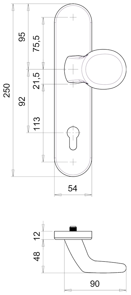 EDI Schutz-Wechselgarnitur mit Langschild Uranus 1103/2054, oval, 8/92, Edelstahl