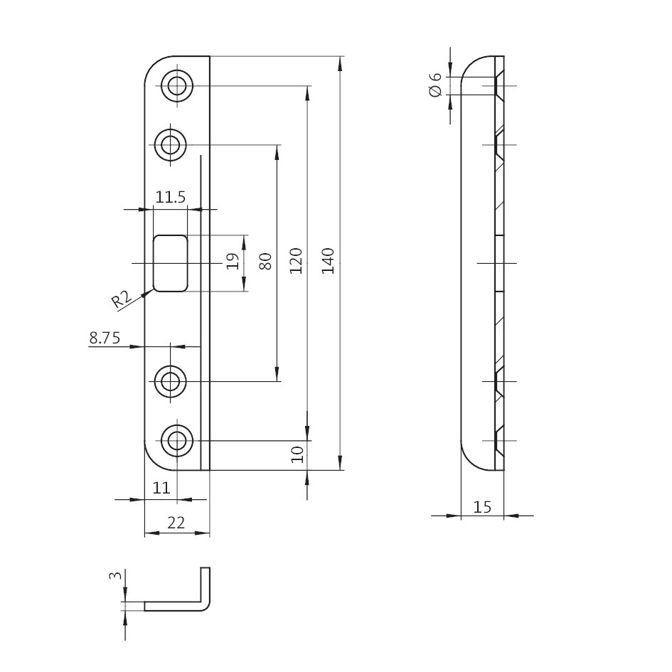 BKS Winkelschließblech B 9000 für Treibriegel-Rundstangen, Edelstahl