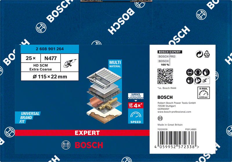 BOSCH EXPERT N477 SCM Scheibe für Winkelschleifer, 115 x 22 mm, extra grob, 25-tlg.. Für kleine Winkelschleifer