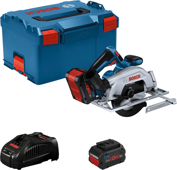 BOSCH Akku-Kreissäge GKS 18V-57-2, 2 x Akku ProCORE18V 5.5 Ah, Ladegerät, L-BOXX