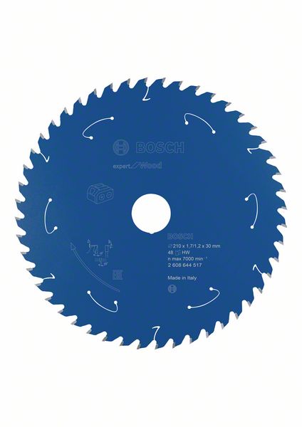 BOSCH Akku-Kreissägeblatt Expert for Wood, 210 x 1,7/1,2 x 30, 48 Zähne