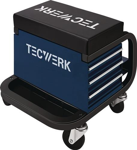 TECWERK Werkstattrollsitz m.Rl.u.Ablage Kunstlederpolster blau/schwarz TECWERK