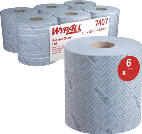 WYPALL Putztuch WYPALL L10 7407 L.ca.380xB.ca.183mm blau 1-lagig,perforiert,RCS 6 RL/KT