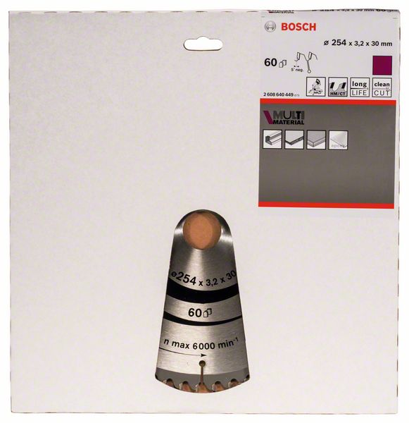 BOSCH Kreissägeblatt Multi Material, 254 x 30 x 3,2 mm, 60