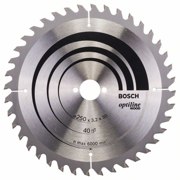BOSCH Kreissägeblatt Optiline Wood für Tischkreissägen, 250 x 30 x 3,2 mm, 40