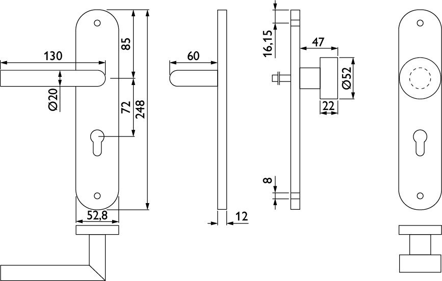 HERMAT Wechselgarnitur mit Langschild 1802/2189.RV/3127, Edelstahl