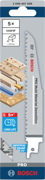 BOSCH Säbelsägeblatt S 610 VF, Heavy for Wood and Metal, 5er-Pack