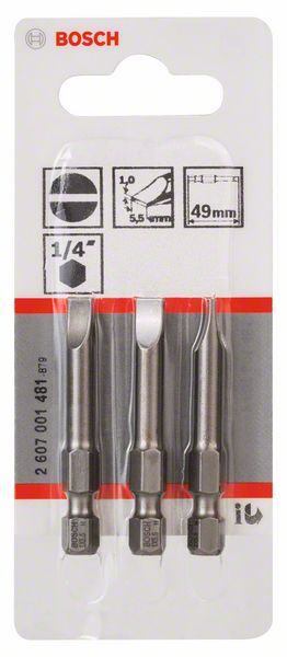 BOSCH Schrauberbit Extra-Hart S 1,0 x 5,5, 49 mm, 3er-Pack