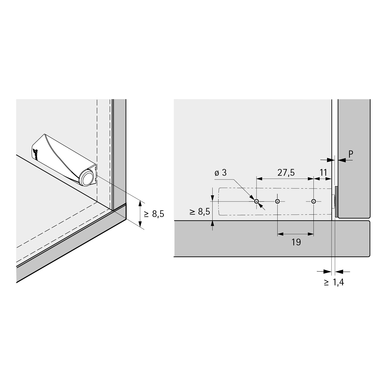 HETTICH Pin, zum Anschrauben, Kurzhub, lichtgrau, 9375900