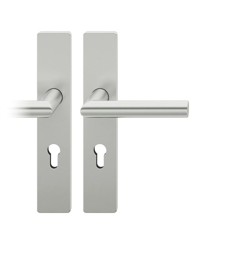 FSB Drückergarnitur mit Langschild 72 1076, eckig, Aluminium FSB Drückergarnitur mit Langschild 72 1076, eckig, Aluminium