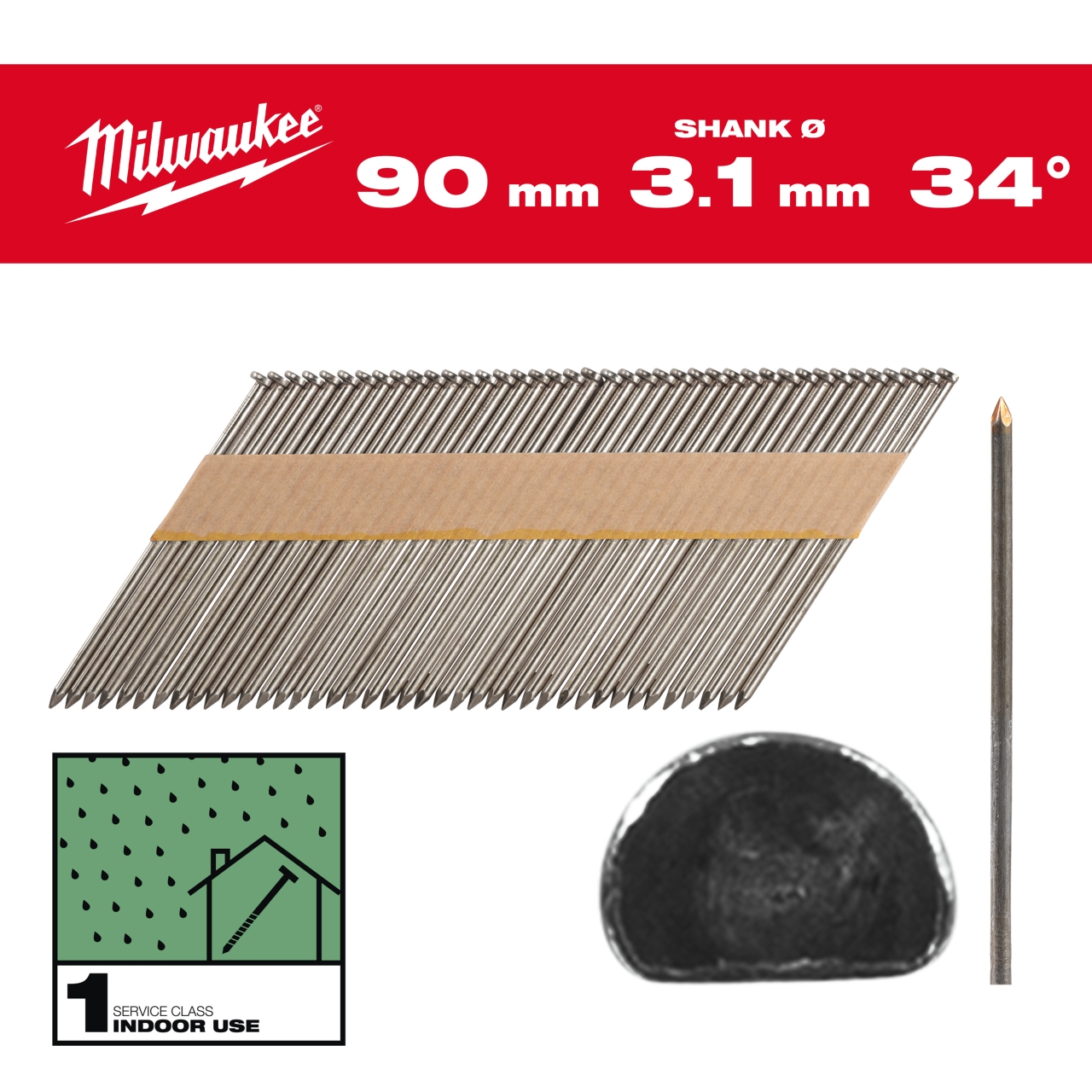 7,4 x 3,1 x 90 mm, Glattschaft Stahl blank, 34° D-Kopf-Nägel für M18FFN