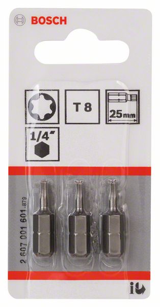 BOSCH Schrauberbit Extra-Hart T8, 25 mm, 3er-Pack