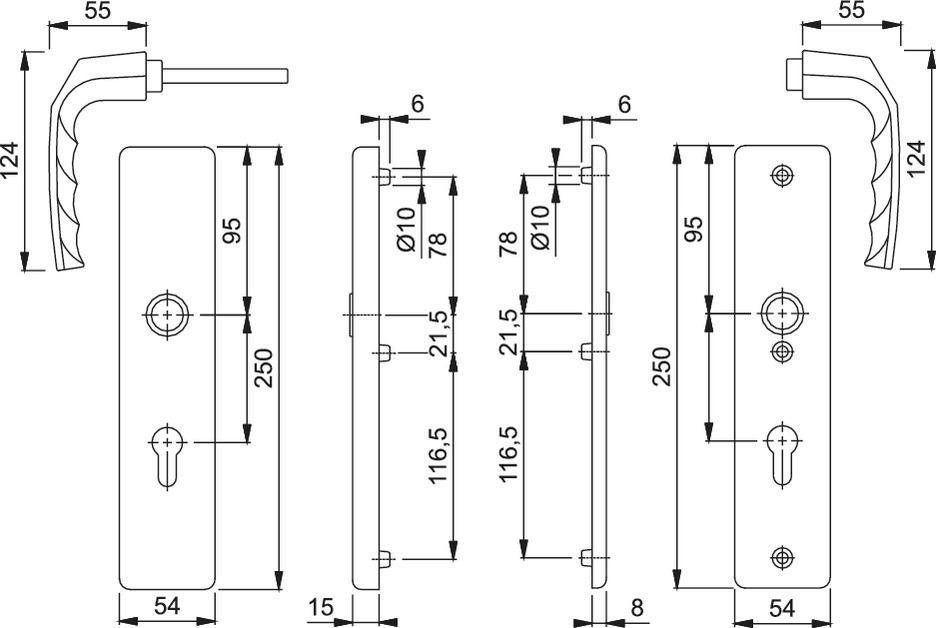 HOPPE® Schutz-Drückergarnitur mit Langschild Birmingham 1117/2222A/2440, 8/72 mm, Aluminium, 2550591